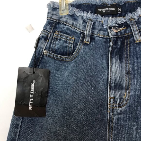 Pretty Little Things NEW Tag Mid Blue Ripped Raw Waist Band Split Hem Jeans 00P - Picture 9 of 16